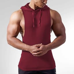 image-Cross-Border Men's Fitness Hooded Sleeveless Sweater Cotton European Size Solid Color Sleeveless Hooded Hooded Rope Deep Digging Vest