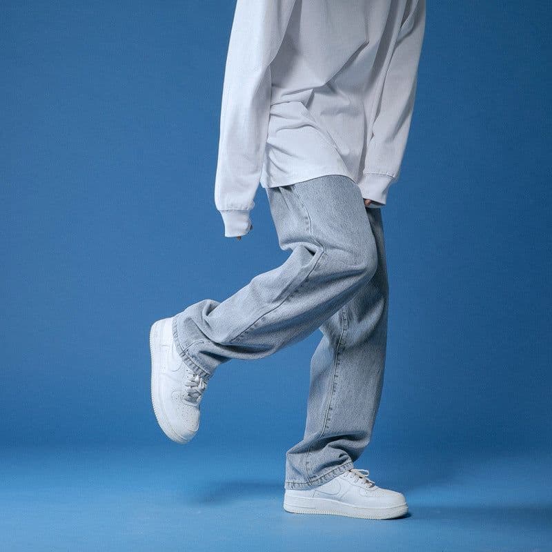 image-Jeans Men's Spring and Autumn Straight Loose Casual Wide-Leg Pants