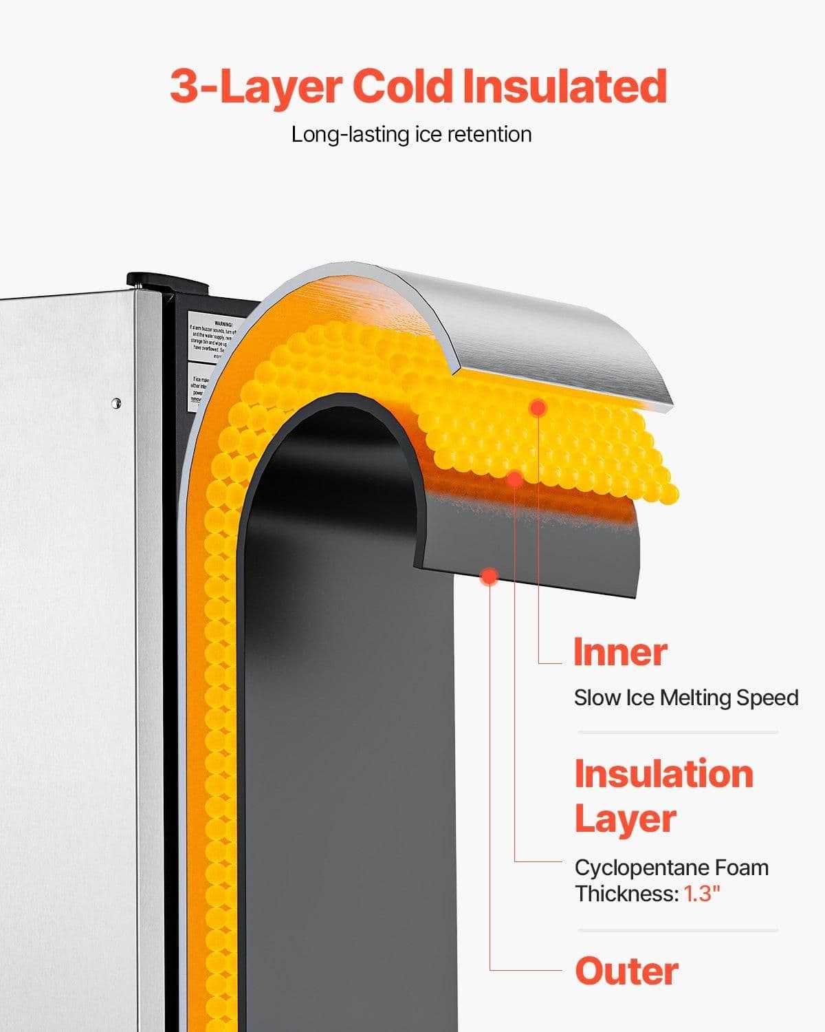 image-VEVOR Undercounter Built-in Ice Maker, 50 Lbs/Day Under Counter Ice Maker Machine with Drain Pump Reversible Door Stainless Steel, Freestanding Ice Maker for Commercial Home Kitchen