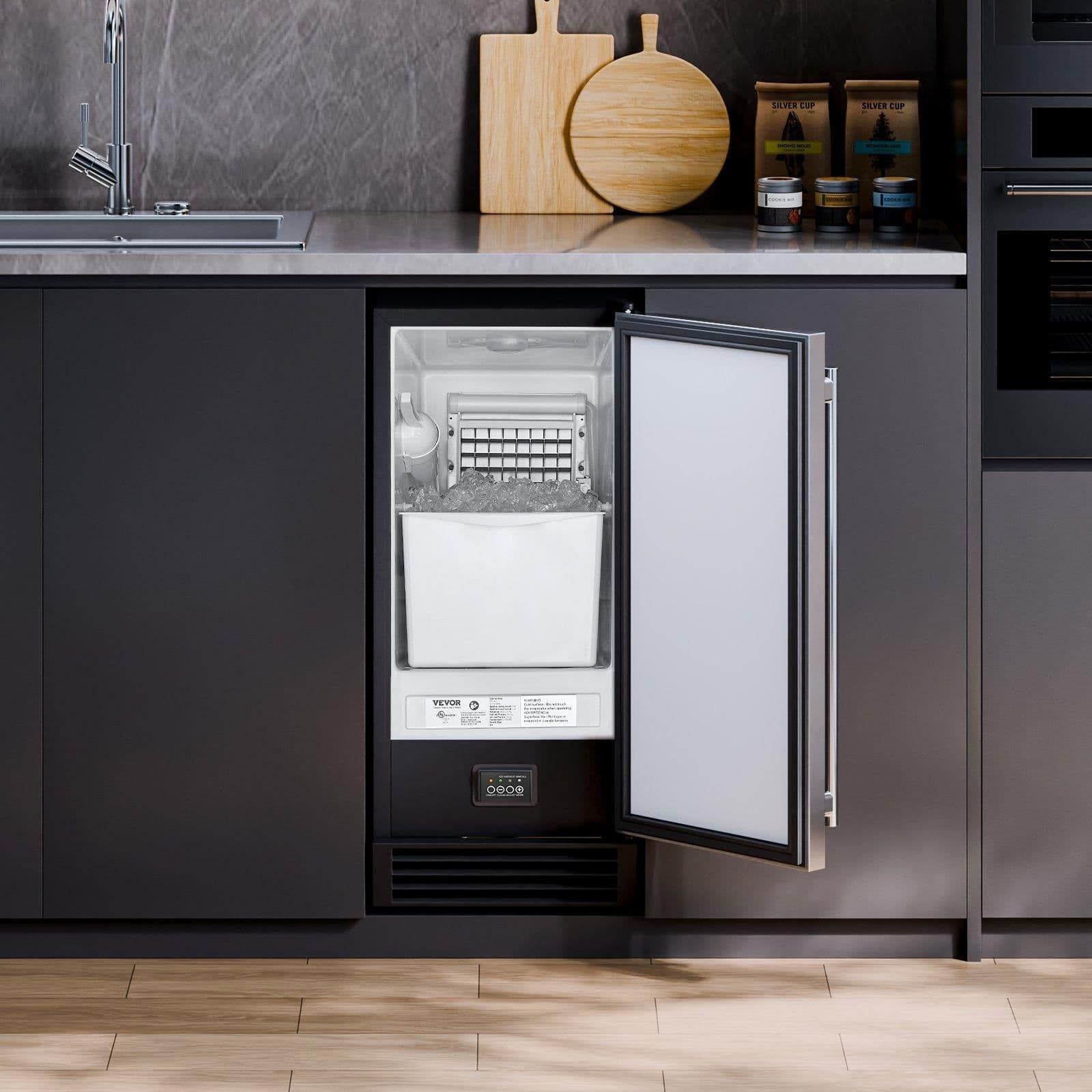 image-VEVOR Undercounter Built-in Ice Maker, 50 Lbs/Day Under Counter Ice Maker Machine with Drain Pump Reversible Door Stainless Steel, Freestanding Ice Maker for Commercial Home Kitchen