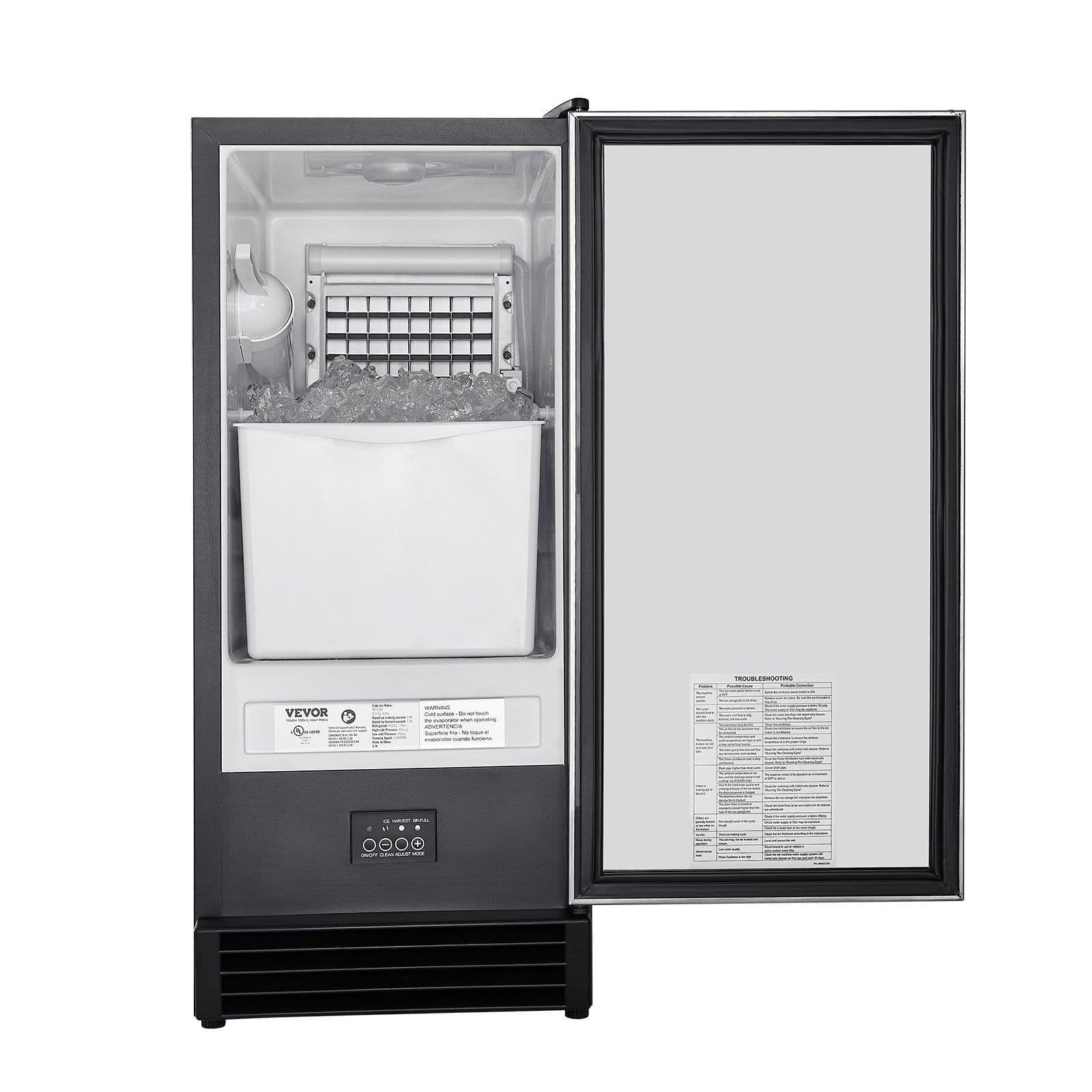 image-VEVOR Undercounter Built-in Ice Maker, 50 Lbs/Day Under Counter Ice Maker Machine with Drain Pump Reversible Door Stainless Steel, Freestanding Ice Maker for Commercial Home Kitchen