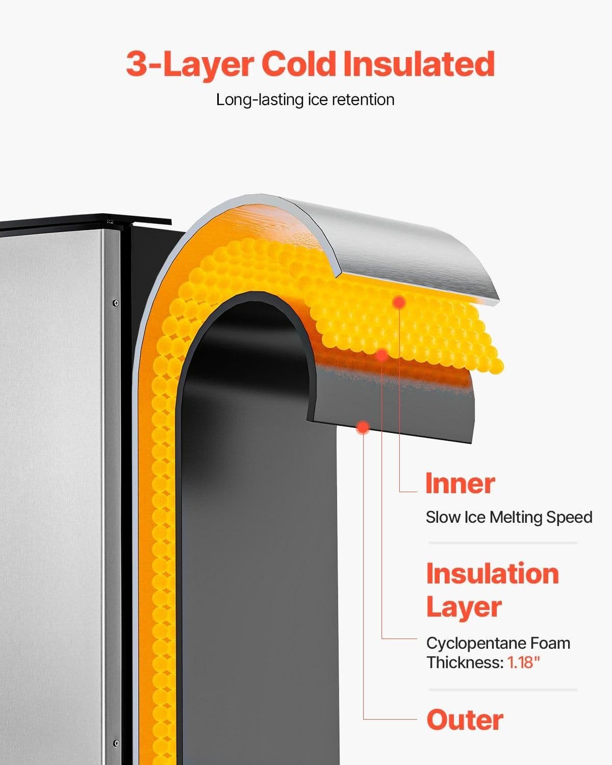image-VEVOR Undercounter Built-in Ice Maker, 80 Lbs/Day Under Counter Ice Maker Machine with Reversible Door Stainless Steel, Freestanding Ice Maker for Commercial Home Kitchen, Electric Drainage