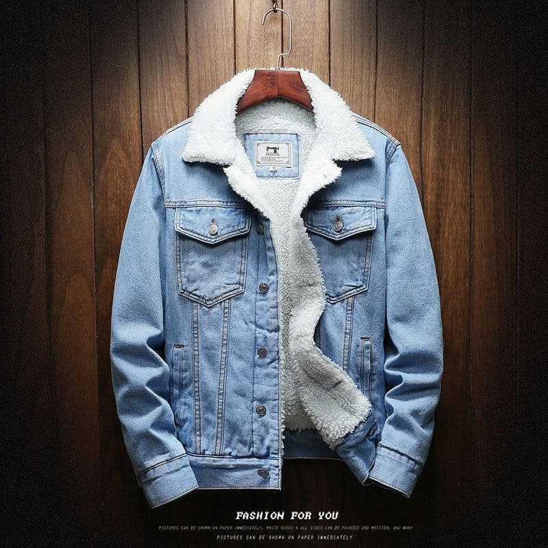 image-2021 winter plus fluff collar denim jacket male Korean version of the trend of self-cultivation plus size cotton-padded clothes cotton-padded clothes