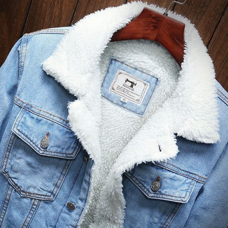 image-2021 winter plus fluff collar denim jacket male Korean version of the trend of self-cultivation plus size cotton-padded clothes cotton-padded clothes