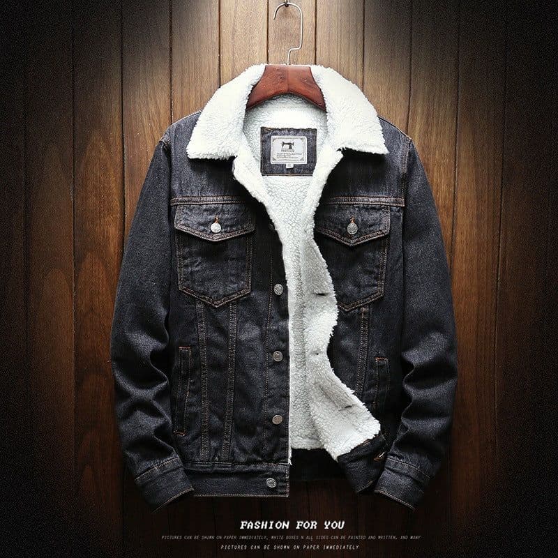 image-2021 winter plus fluff collar denim jacket male Korean version of the trend of self-cultivation plus size cotton-padded clothes cotton-padded clothes