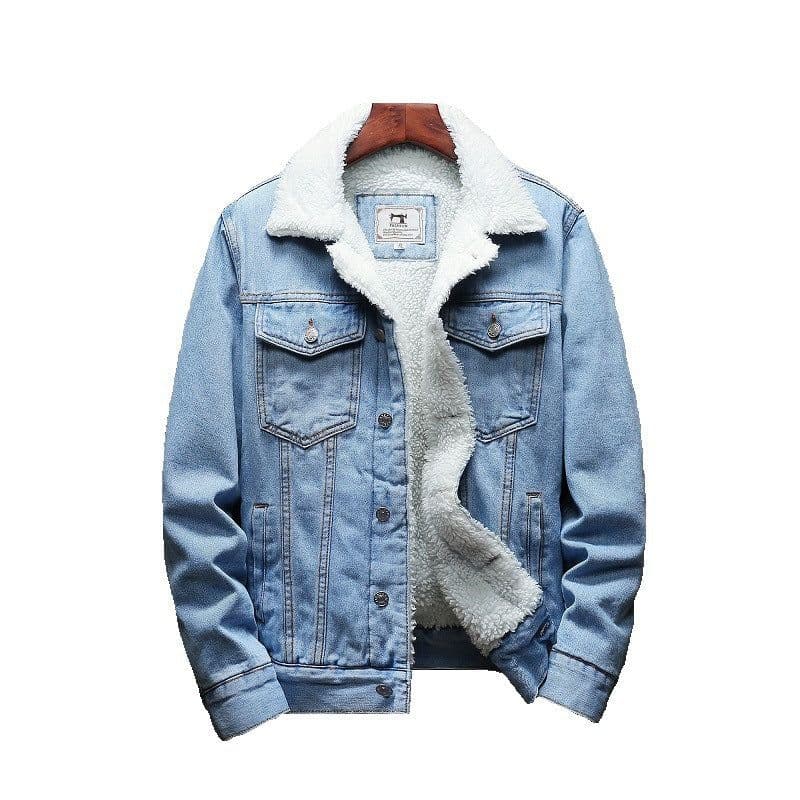 image-2021 winter plus fluff collar denim jacket male Korean version of the trend of self-cultivation plus size cotton-padded clothes cotton-padded clothes