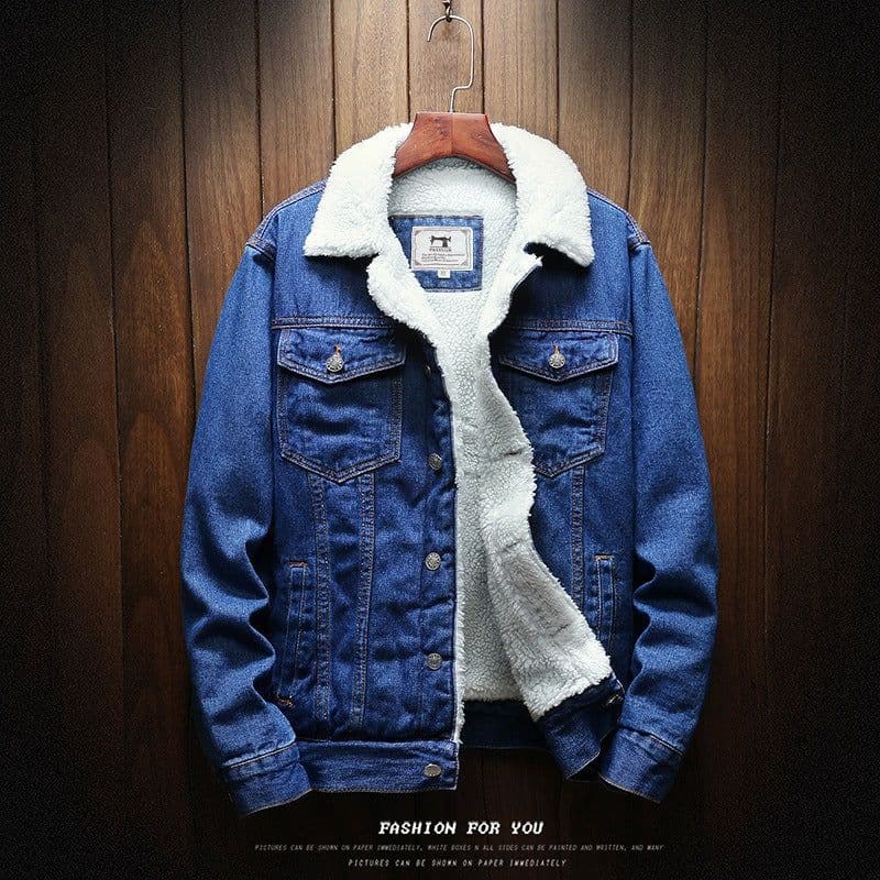 image-2021 winter plus fluff collar denim jacket male Korean version of the trend of self-cultivation plus size cotton-padded clothes cotton-padded clothes