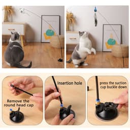 image-Bird Feather Automatic Cat Flirting Stick Long Rod Cat Bell Suction Cup Cat Toy Durable Cat Supplies Self-Enjoyment and Relief from Boredom
