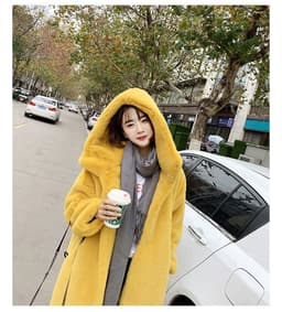 image-Autumn and winter thickened imitation rabbit fur long hooded loose over-the-knee coat for women plush coat imitation fur loose