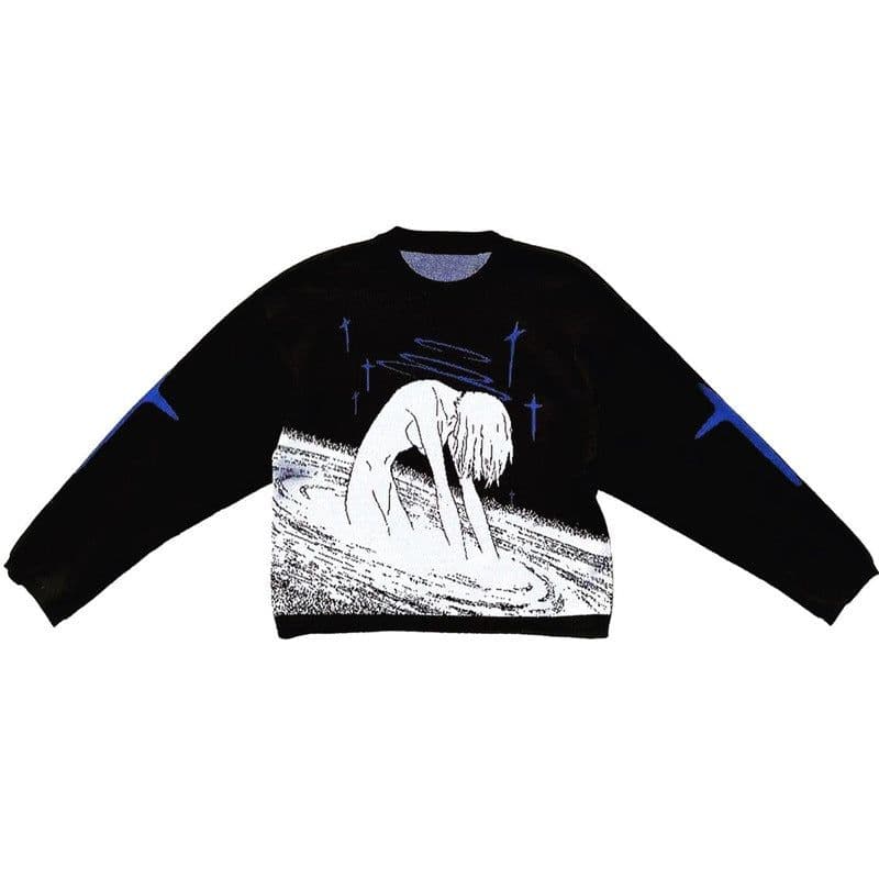 image-22 years new animation two-dimensional sweater couple hip-hop national tide brand oversize loose spring and autumn new knitting