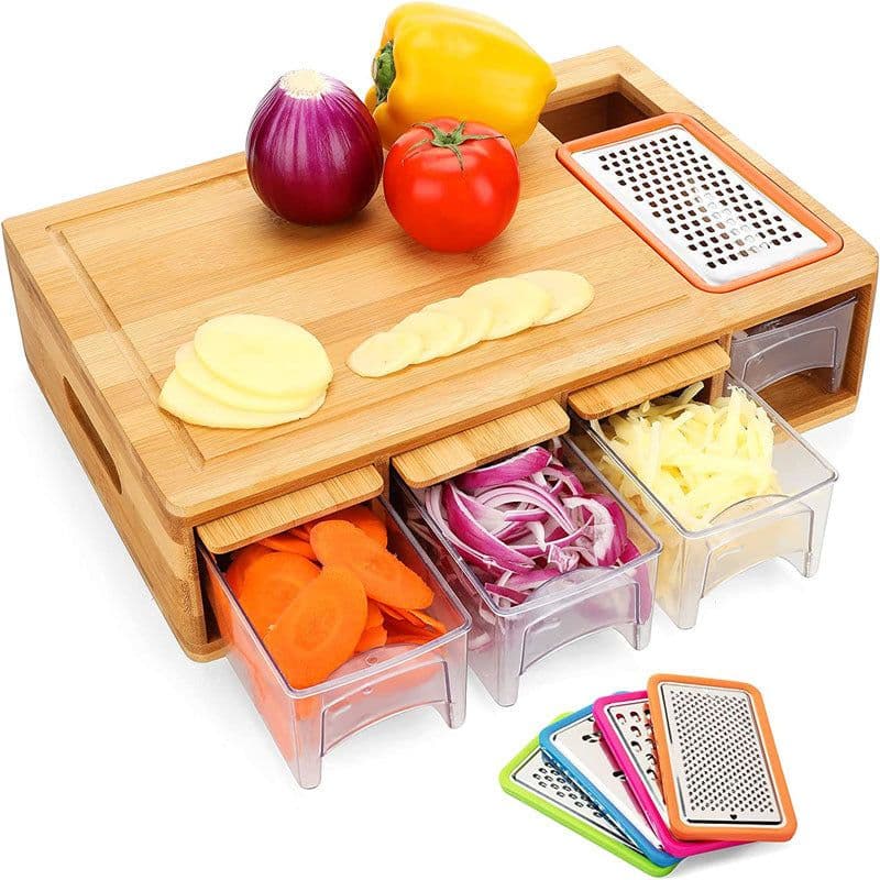 image-Factory direct sales multi-functional classified bamboo bamboo with drawer chopping board cutting board set household bamboo bamboo