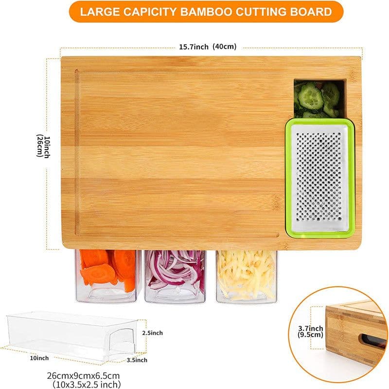 image-Factory direct sales multi-functional classified bamboo bamboo with drawer chopping board cutting board set household bamboo bamboo