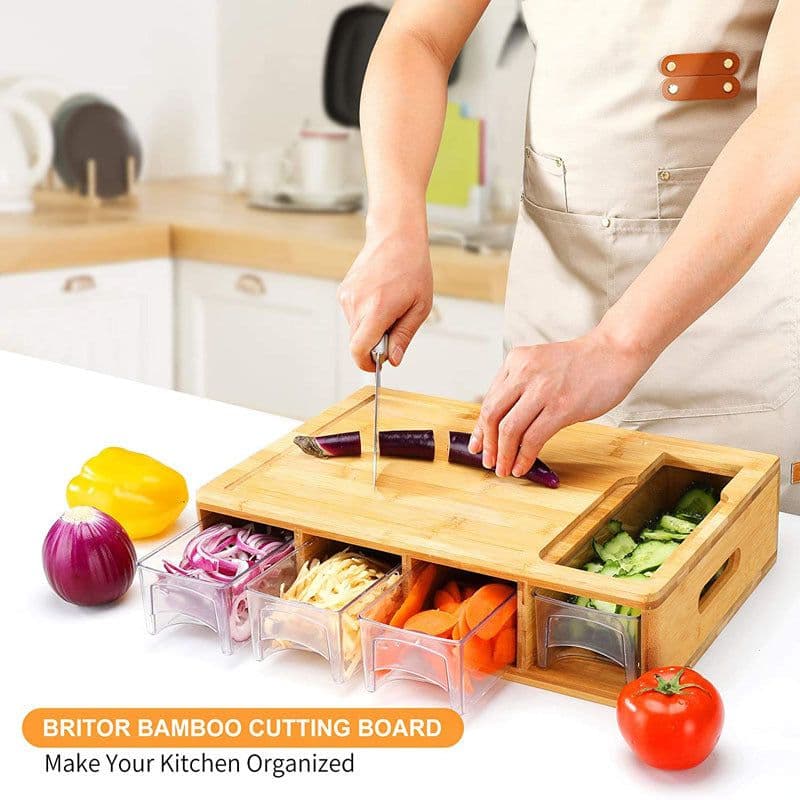 image-Factory direct sales multi-functional classified bamboo bamboo with drawer chopping board cutting board set household bamboo bamboo