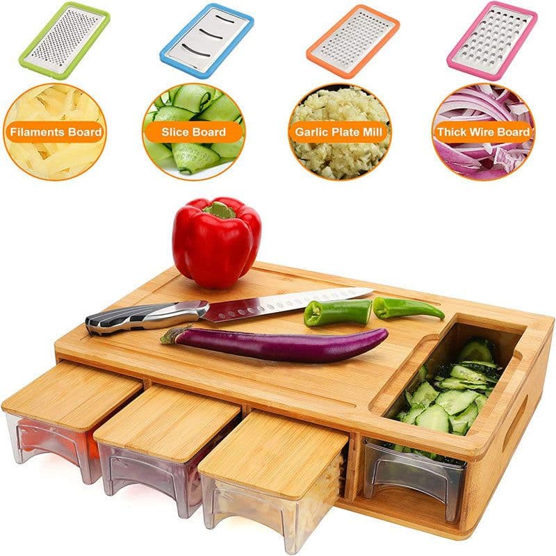 image-Factory direct sales multi-functional classified bamboo bamboo with drawer chopping board cutting board set household bamboo bamboo