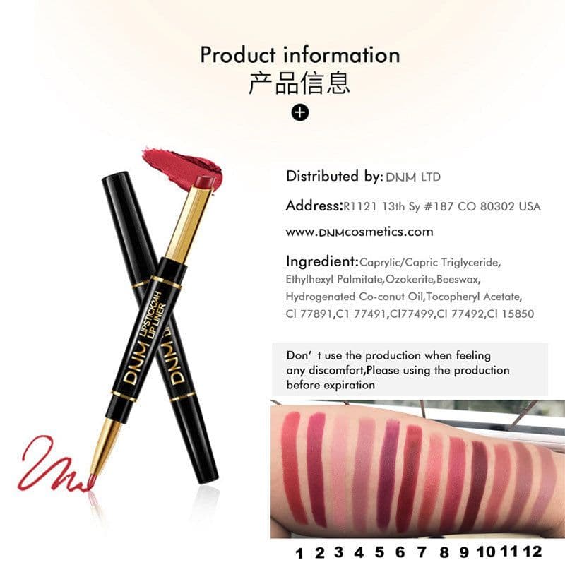 image-Cross-border exclusive for celebrity Zhu Zhu's same model recommended DNM double-ended non-stick cup lipstick lip liner long-lasting color evpct