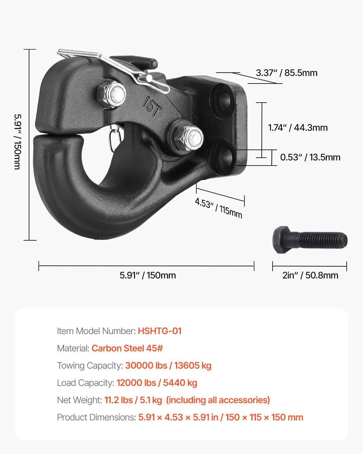 image-VEVOR Pintle Hook - 30,000 lbs Towing Capacity Black Carbon Steel