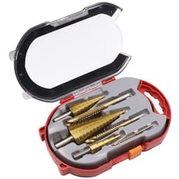 image-High-speed steel 4241 titanium-plated step drill set triangular handle drill bit 6pcs pagoda drill woodworking slot saw drill set