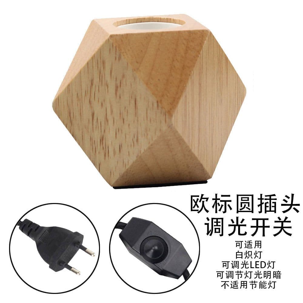image-Diamond table lamp E27 screw wood lamp holder solid wood flat plug round plug British three-pin plug wooden table lamp