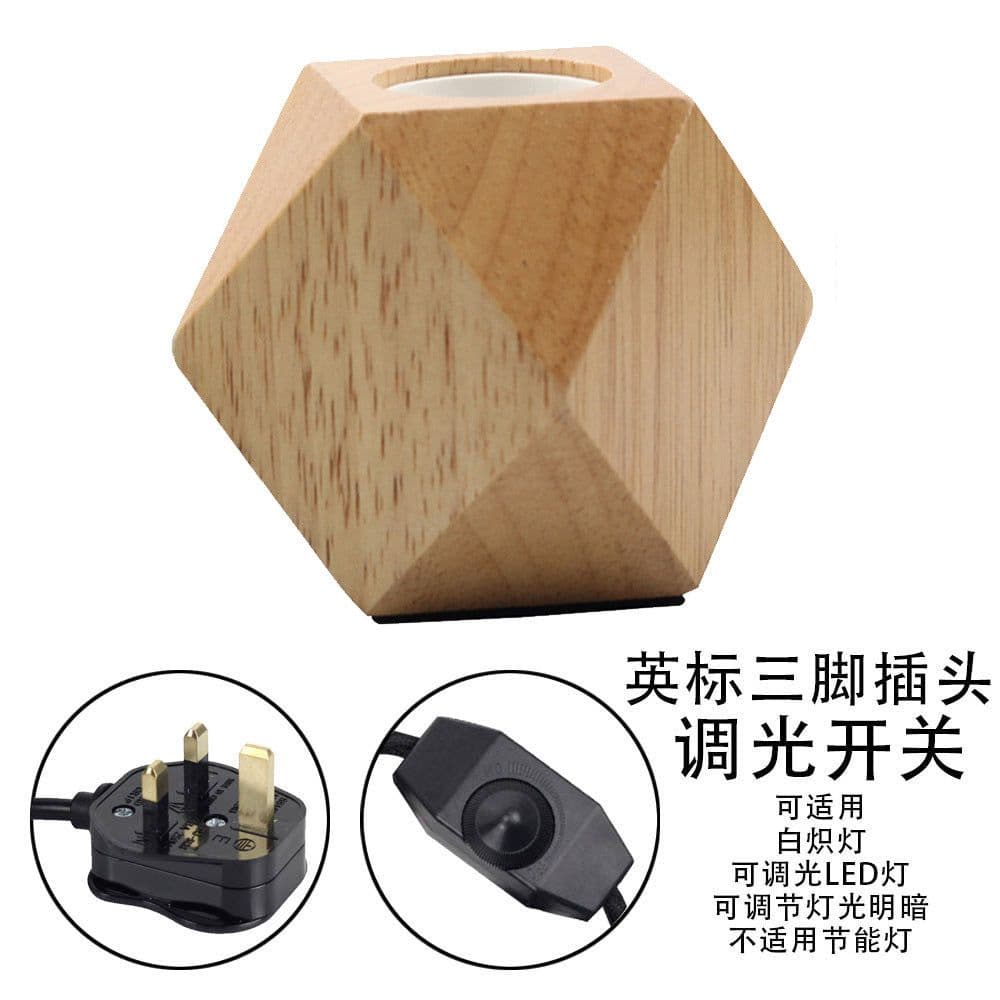 image-Diamond table lamp E27 screw wood lamp holder solid wood flat plug round plug British three-pin plug wooden table lamp