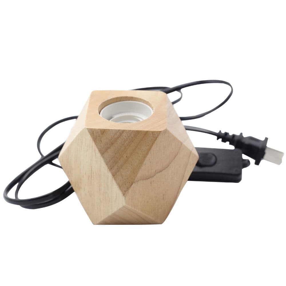 image-Diamond table lamp E27 screw wood lamp holder solid wood flat plug round plug British three-pin plug wooden table lamp