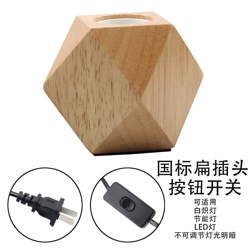 image-Diamond table lamp E27 screw wood lamp holder solid wood flat plug round plug British three-pin plug wooden table lamp