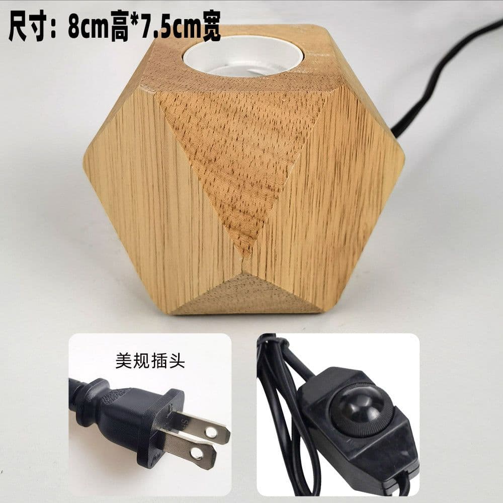 image-Diamond table lamp E27 screw wood lamp holder solid wood flat plug round plug British three-pin plug wooden table lamp