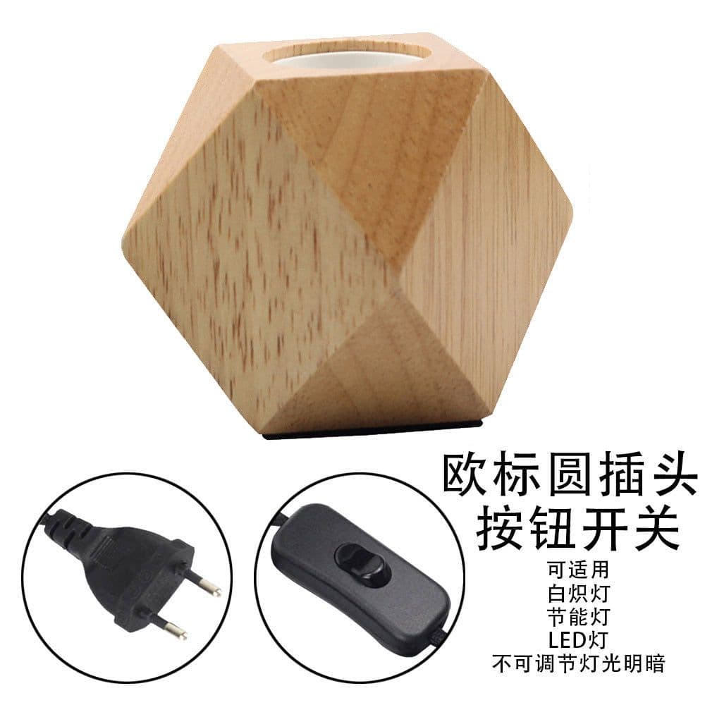 image-Diamond table lamp E27 screw wood lamp holder solid wood flat plug round plug British three-pin plug wooden table lamp