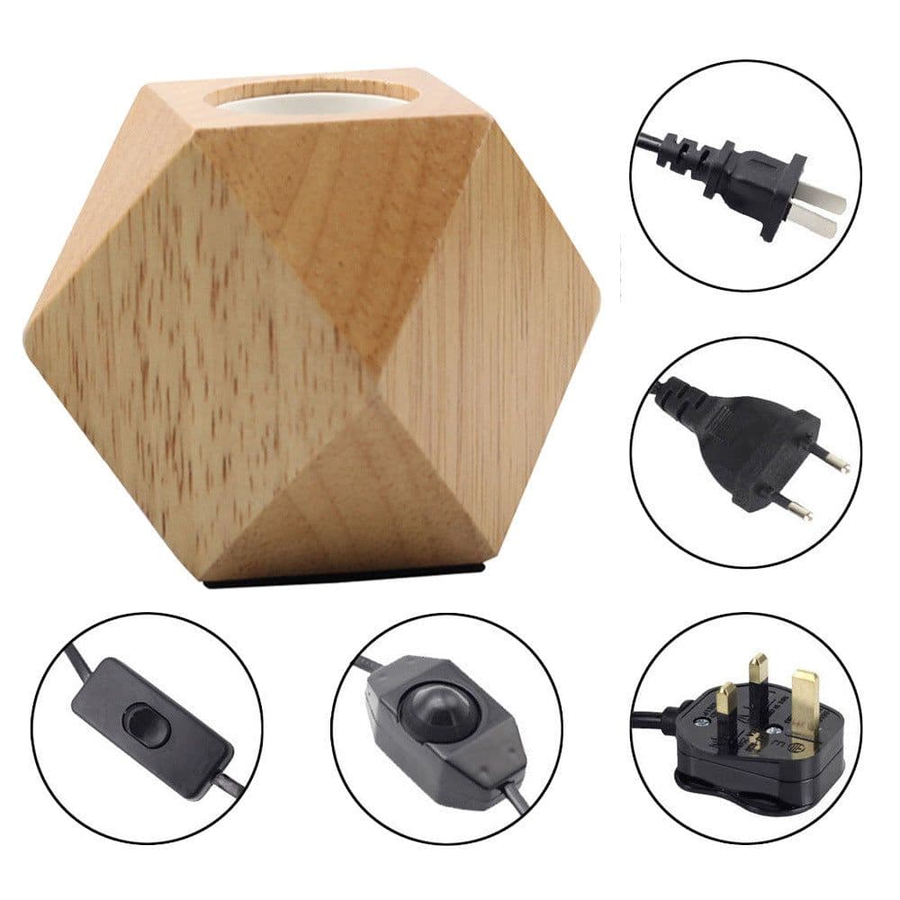 image-Diamond table lamp E27 screw wood lamp holder solid wood flat plug round plug British three-pin plug wooden table lamp