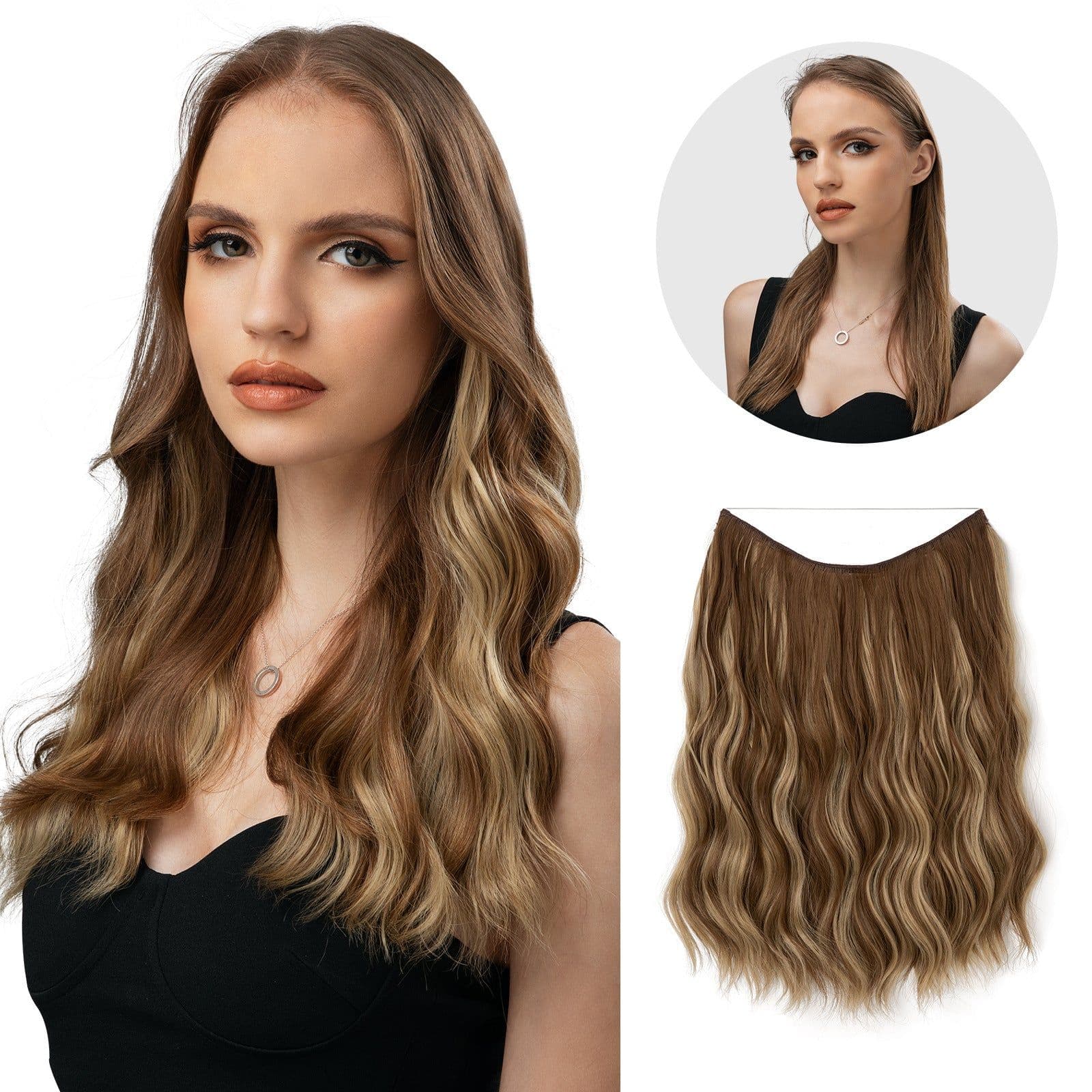image-European and American women's one-piece water ripple long wave volume fluffy lazy man chemical fiber fishing line hair FISH LINE HAIR