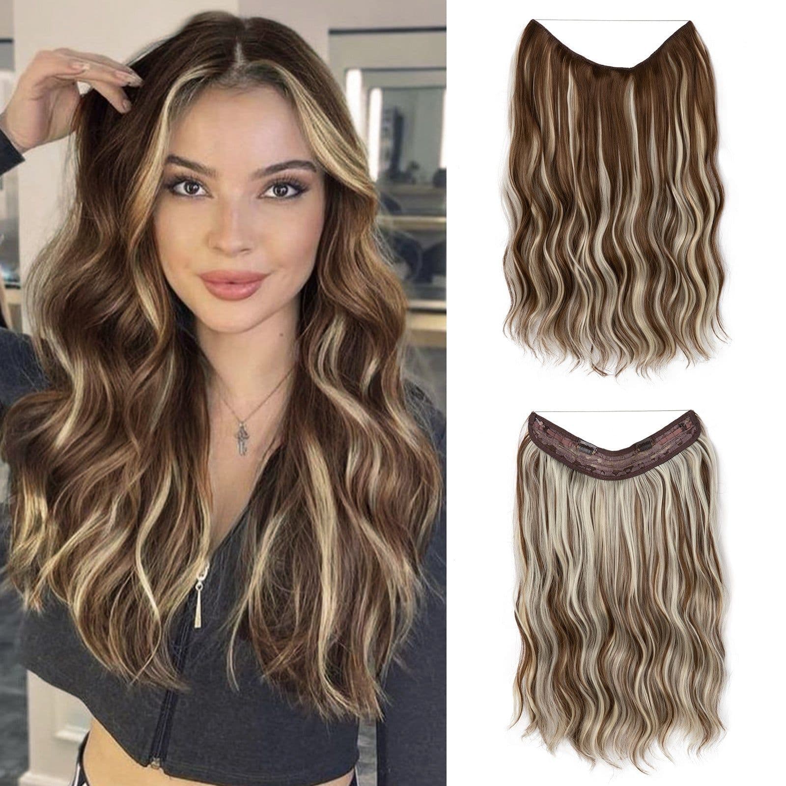 image-European and American women's one-piece water ripple long wave volume fluffy lazy man chemical fiber fishing line hair FISH LINE HAIR