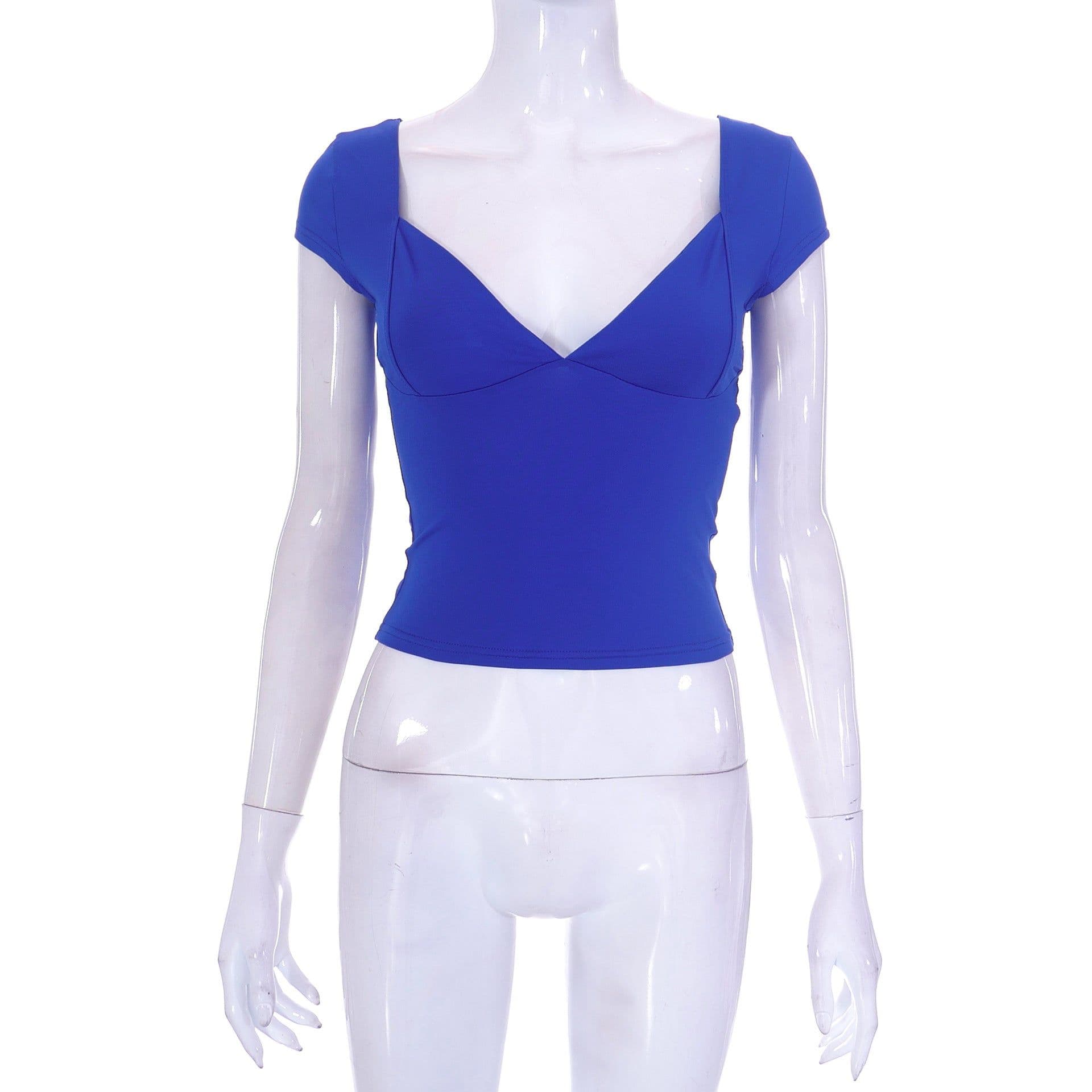 image-X22TP562 European and American clothing 2023 spring and summer new solid color low-cut short-sleeved casual tops Amazon wholesale