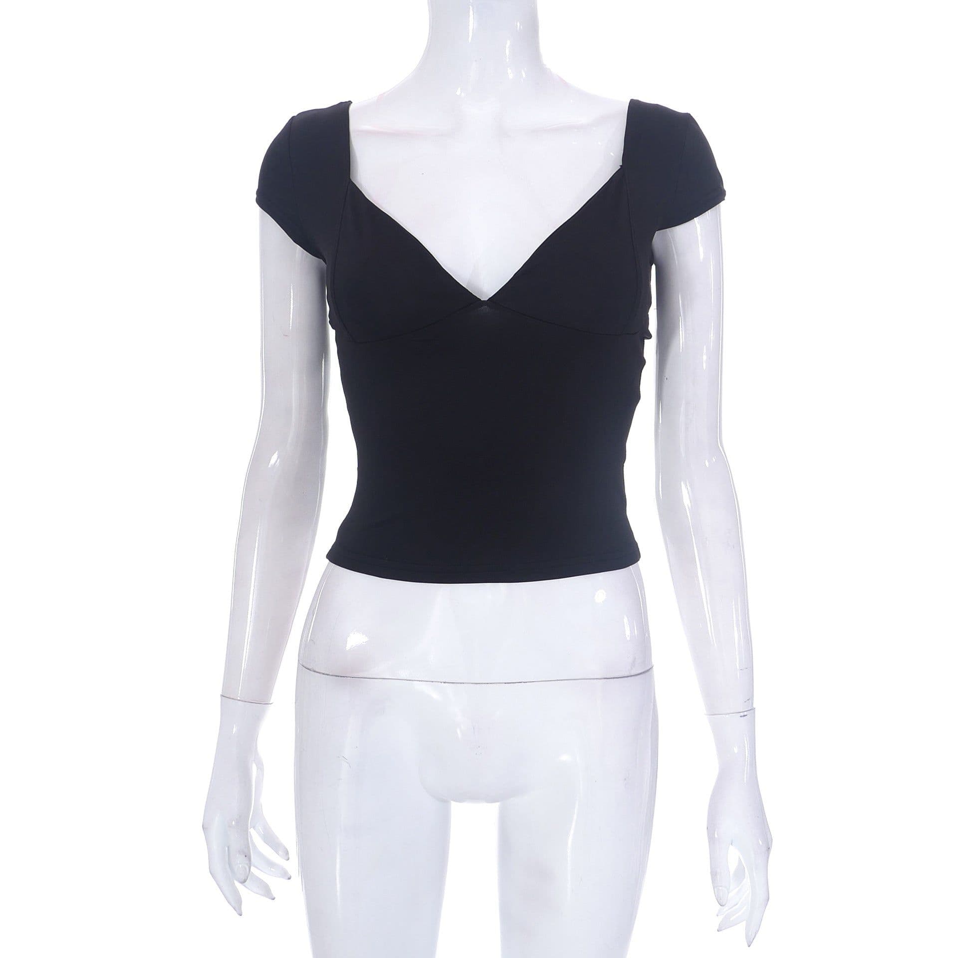 image-X22TP562 European and American clothing 2023 spring and summer new solid color low-cut short-sleeved casual tops Amazon wholesale