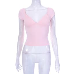 image-X22TP562 European and American clothing 2023 spring and summer new solid color low-cut short-sleeved casual tops Amazon wholesale