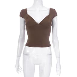 image-X22TP562 European and American clothing 2023 spring and summer new solid color low-cut short-sleeved casual tops Amazon wholesale