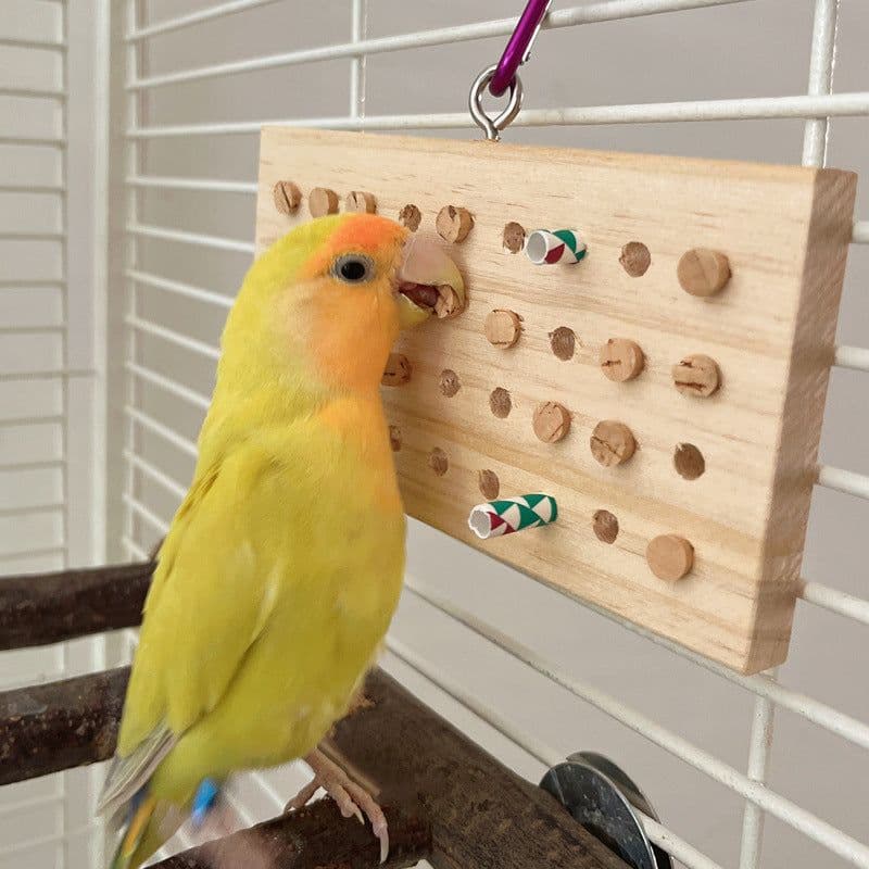 image-Parrot Toys Training Decompression Hanging Solid Wood Keyboard Toy