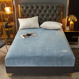 image-Milk velvet thickened fitted sheet single piece winter coral velvet bed cover cover mattress protector non-slip fixed all-inclusive pillowcase