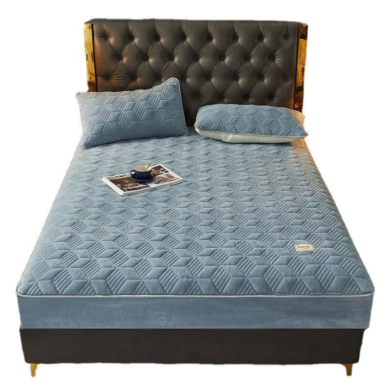 image-Milk velvet thickened fitted sheet single piece winter coral velvet bed cover cover mattress protector non-slip fixed all-inclusive pillowcase