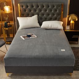 image-Milk velvet thickened fitted sheet single piece winter coral velvet bed cover cover mattress protector non-slip fixed all-inclusive pillowcase