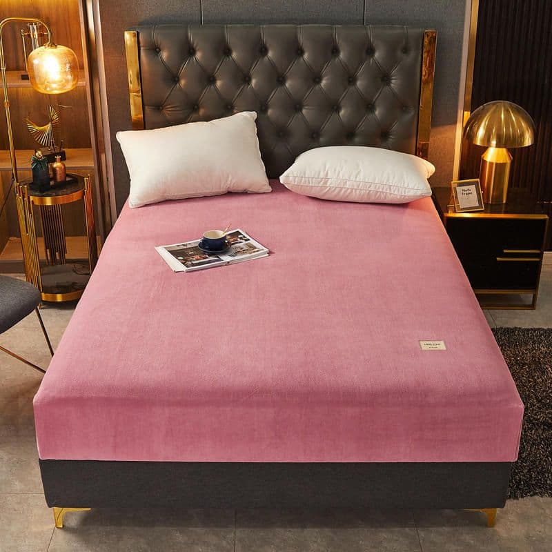 image-Milk velvet thickened fitted sheet single piece winter coral velvet bed cover cover mattress protector non-slip fixed all-inclusive pillowcase