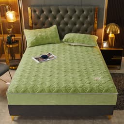 image-Milk velvet thickened fitted sheet single piece winter coral velvet bed cover cover mattress protector non-slip fixed all-inclusive pillowcase