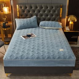 image-Milk velvet thickened fitted sheet single piece winter coral velvet bed cover cover mattress protector non-slip fixed all-inclusive pillowcase