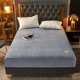 image-Milk velvet thickened fitted sheet single piece winter coral velvet bed cover cover mattress protector non-slip fixed all-inclusive pillowcase