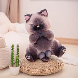 image-Japanese soft and cute plush toy doll, funny teal cat covering face, cute and fat cat with balls, Siamese cat gift