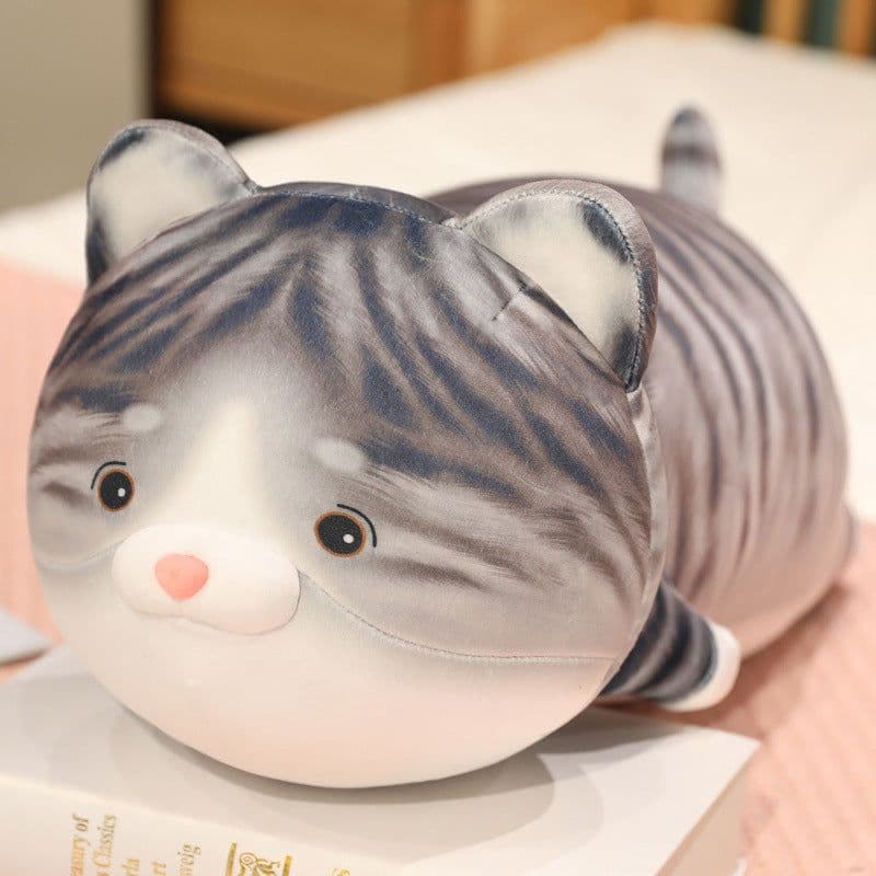 image-Japanese soft and cute plush toy doll, funny teal cat covering face, cute and fat cat with balls, Siamese cat gift