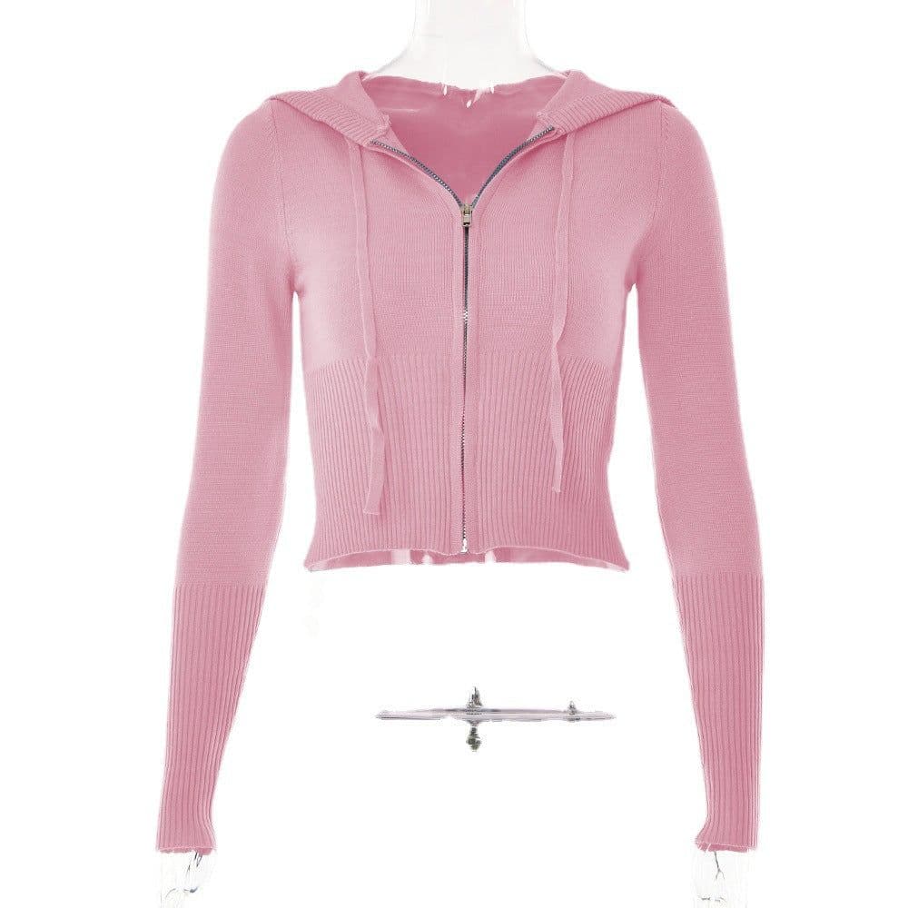 image-European and American cross-border 2023 new knitted hooded suit women's fashionable and sexy high-waisted long-sleeved trousers two-piece set