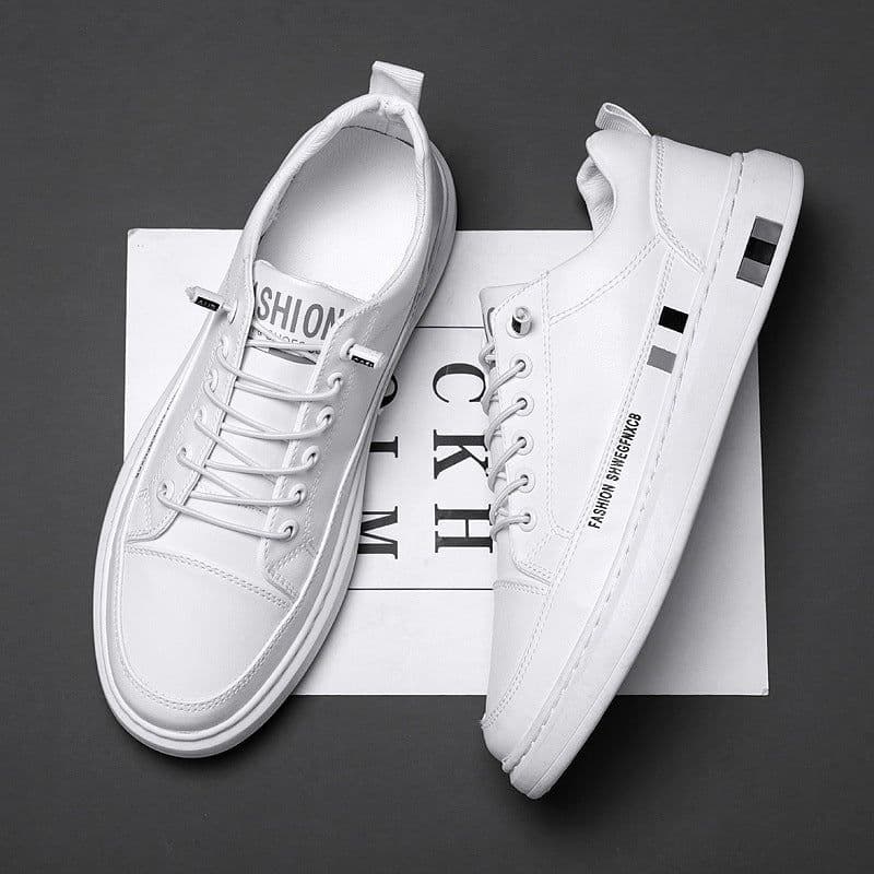 image-Breathable white shoes men's 2022 new Korean version trendy casual men's trendy shoes white shoes leather panel shoes autumn live broadcast