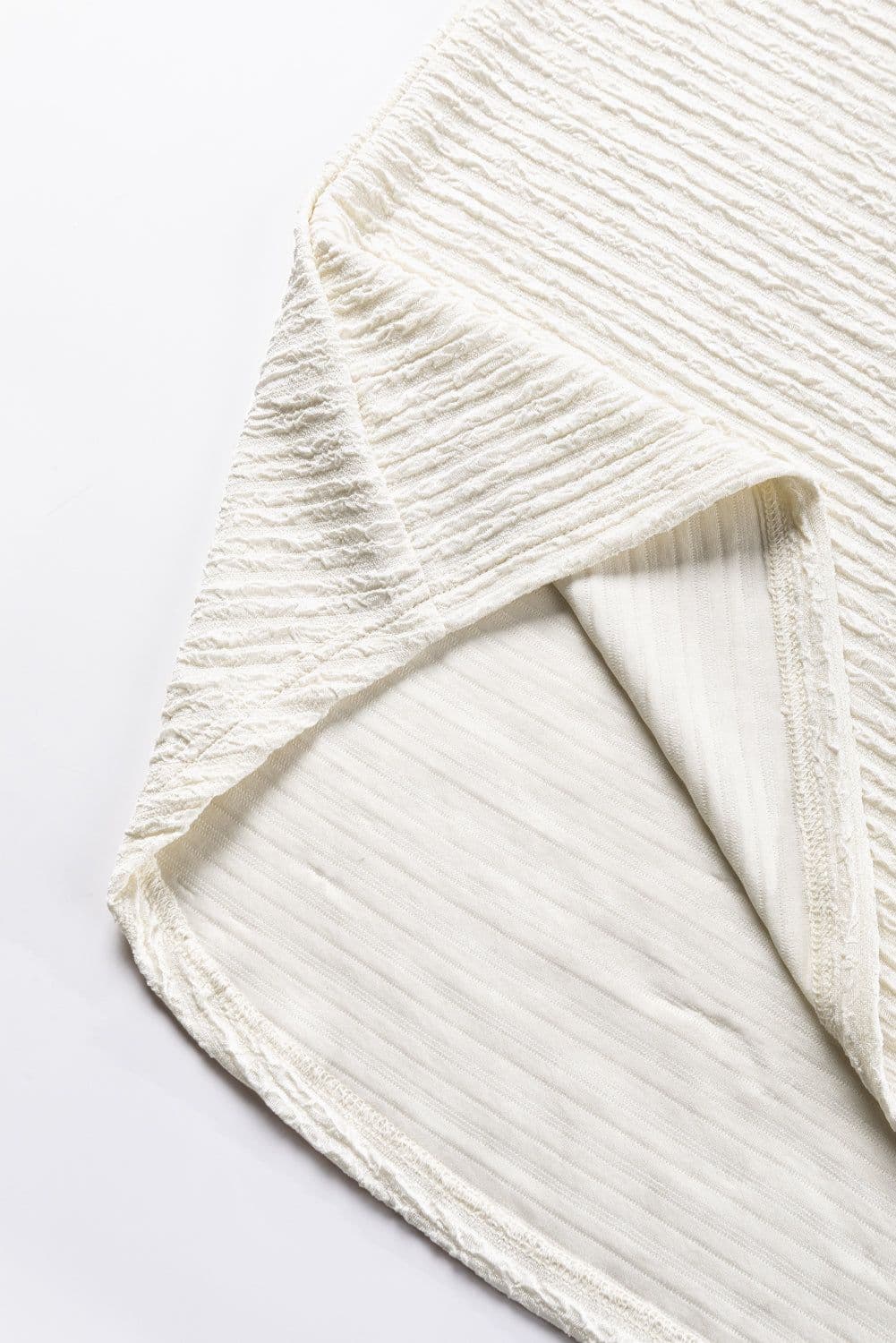 image-Khaki Textured Wide Sleeve V Neck T Shirt