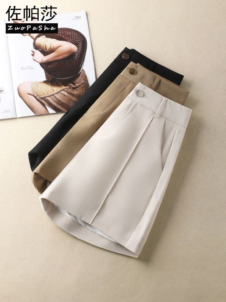image-Fashion Suit Shorts Women 2023 Summer New High Waist Slimming All-Matching Slimming and Straight Casual Pants Women with Belt