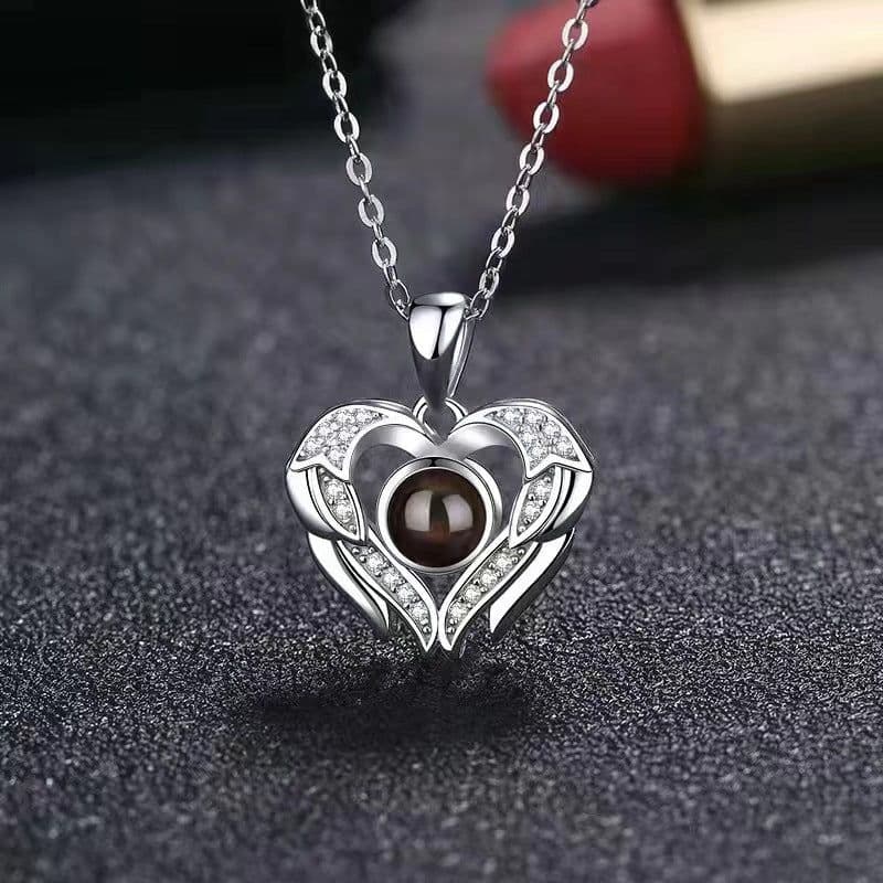 image-Cross-border projection necklace 100 languages I love you photo text custom pendant Christmas Valentine's Day gift