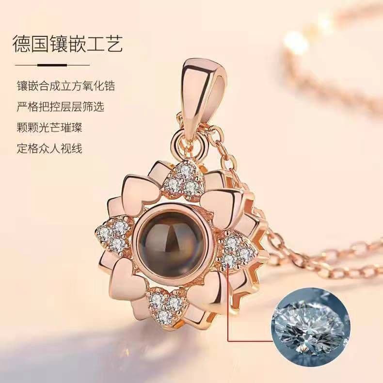 image-Cross-border projection necklace 100 languages I love you photo text custom pendant Christmas Valentine's Day gift